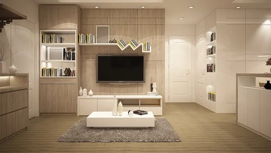 La imagen muestra la sala de entretenimiento en el interior de un hogar.